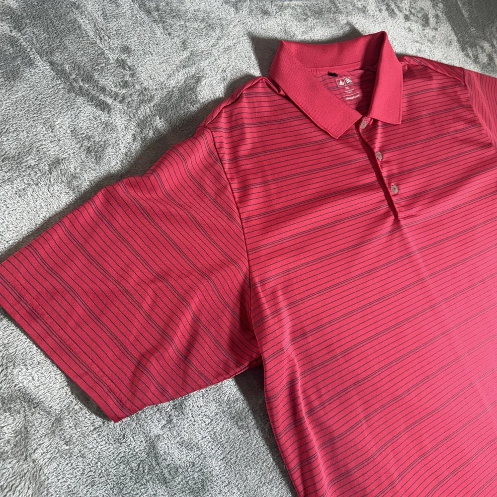 Adidas‎ Red Striped Polo Shirt Golf Short Sleeve Red Size 2XL Performance